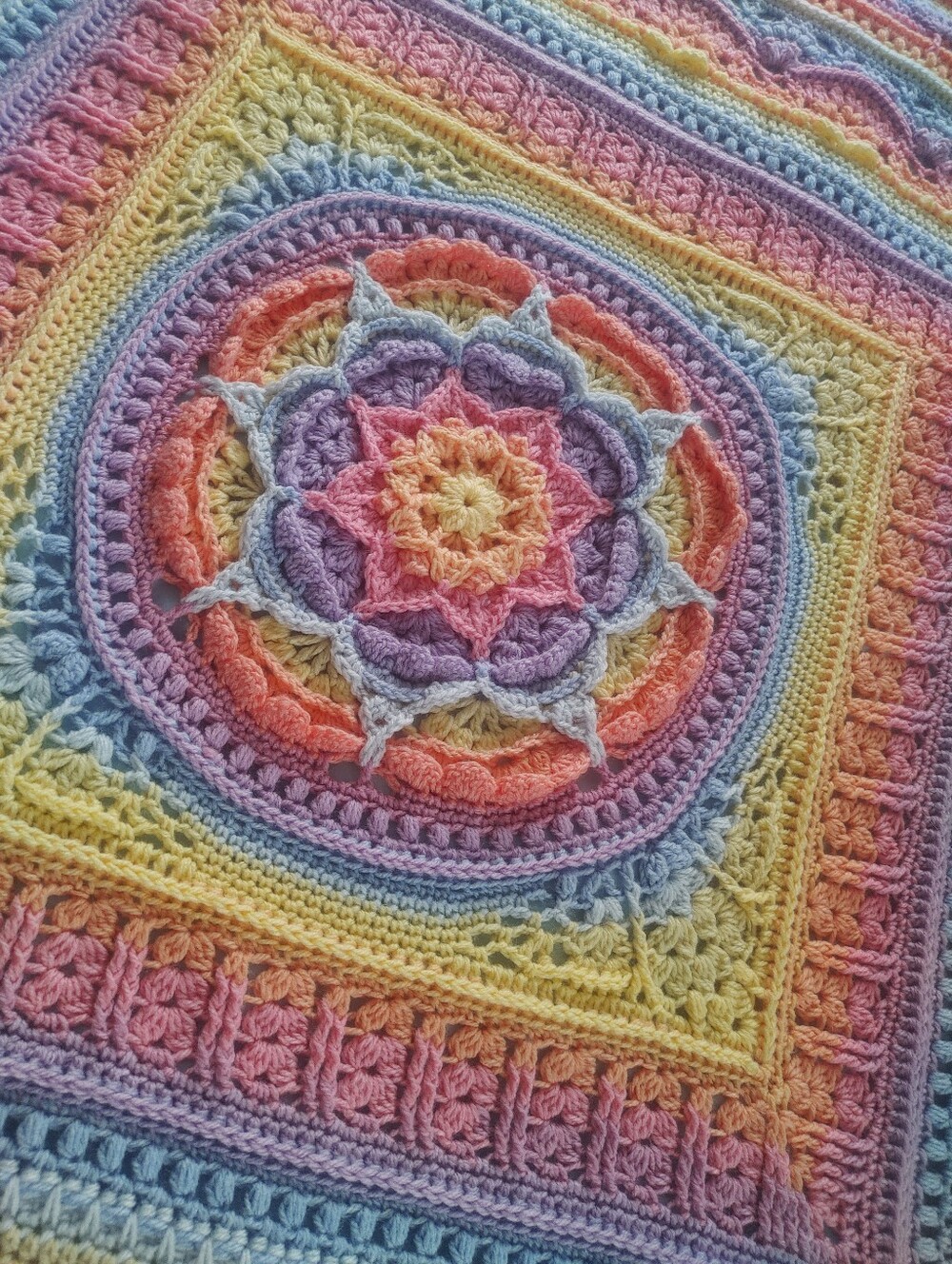 Handmade Crocheted Soft Beautiful Rainbow Baby Blanket 46" Square HOS Pattern